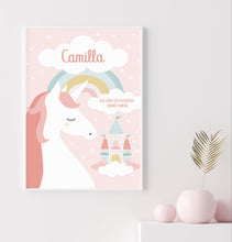 Carica l'immagine nel visualizzatore di Gallery, Quadretto personalizzato "L'unicorno e il castello incantato" - UNIKREO