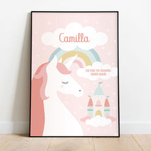 Carica l'immagine nel visualizzatore di Gallery, Quadretto personalizzato "L'unicorno e il castello incantato" - UNIKREO